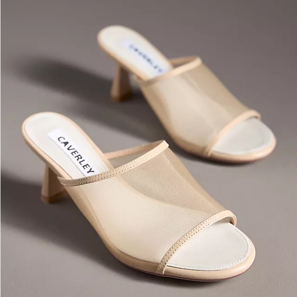 Caverley Women's Beige Mesh Heeled Mules